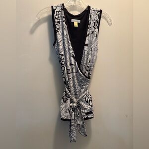 Serra B/W Sleeveless Wrap Blouse/Top
